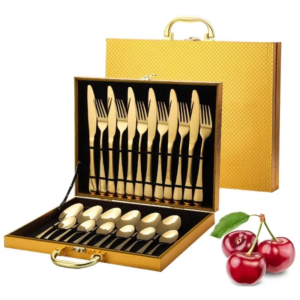 24-Piece Gold Stainless Steel Cutlery Set – Luxury Mirror Finish Flatware