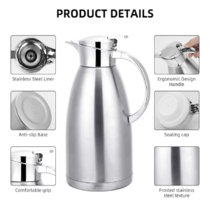 2.3L Stainless Steel Thermal Carafe – Double Wall Vacuum Insulated Coffee & Beverage Pot (78oz, Silver)